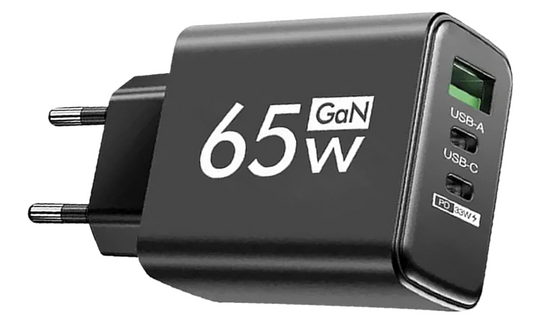 Leyf 65 W USB A USB C 3 in 1, alimentatore di rete a 3 porte GaN per Iphone 15 e Sansung