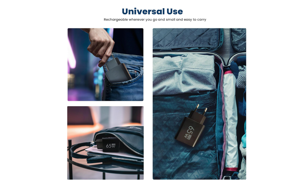 Leyf 65 W USB A USB C 3 in 1, alimentatore di rete a 3 porte GaN per Iphone 15 e Sansung