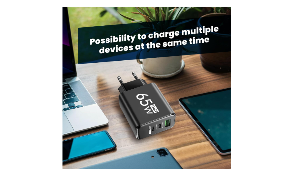 Leyf 65 W USB A USB C 3 in 1, alimentatore di rete a 3 porte GaN per Iphone 15 e Sansung