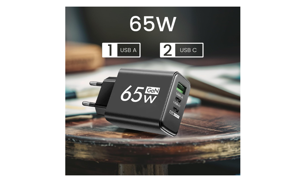 Leyf 65 W USB A USB C 3 in 1, alimentatore di rete a 3 porte GaN per Iphone 15 e Sansung