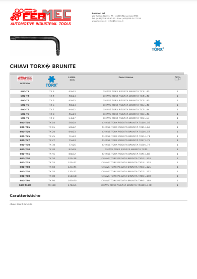 Chiave maschio Torx piegata brunita Fermec 600-T