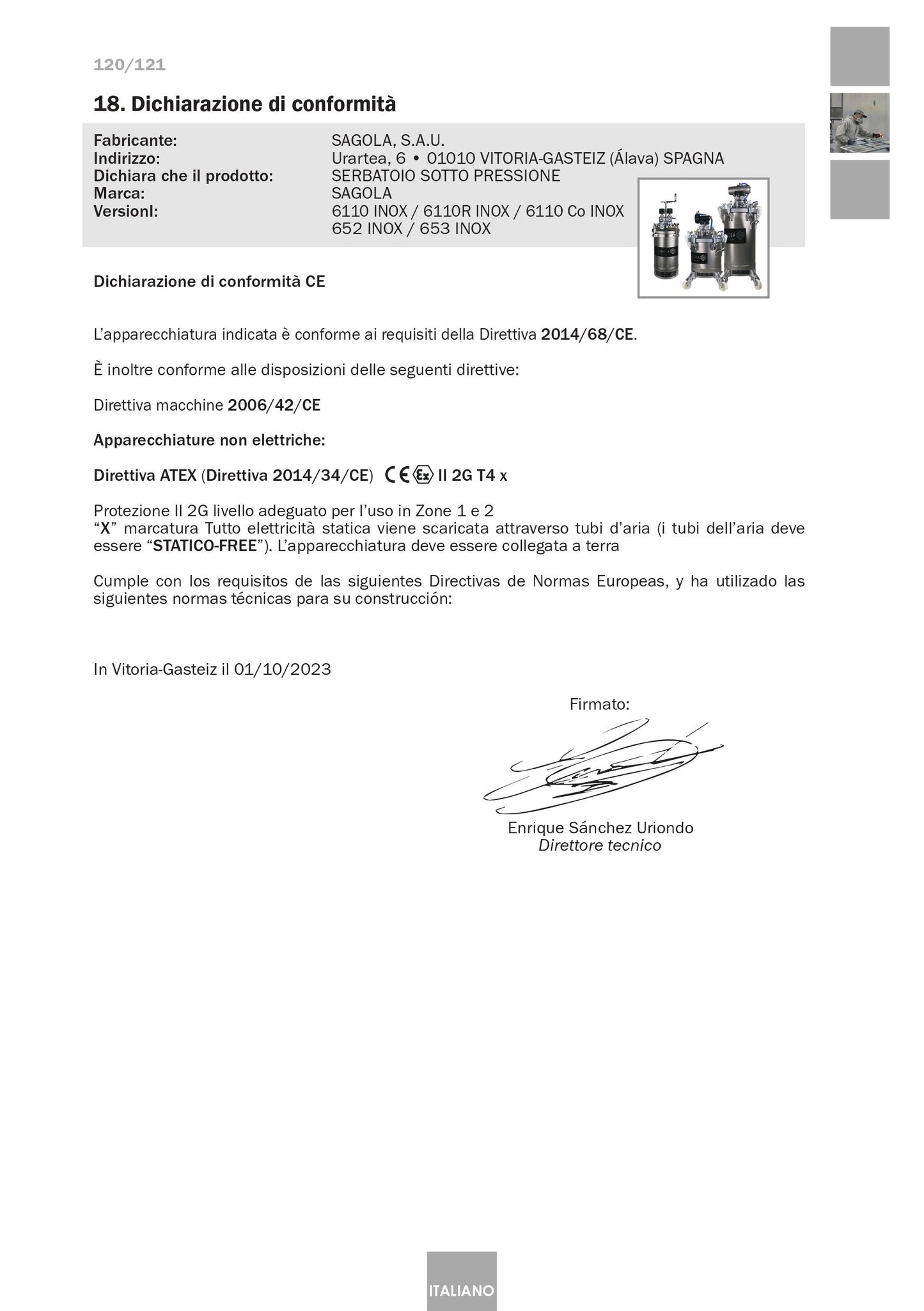 Serbatoio a Pressione Industriale 6110 Inox Articolo 10540701 Sagola