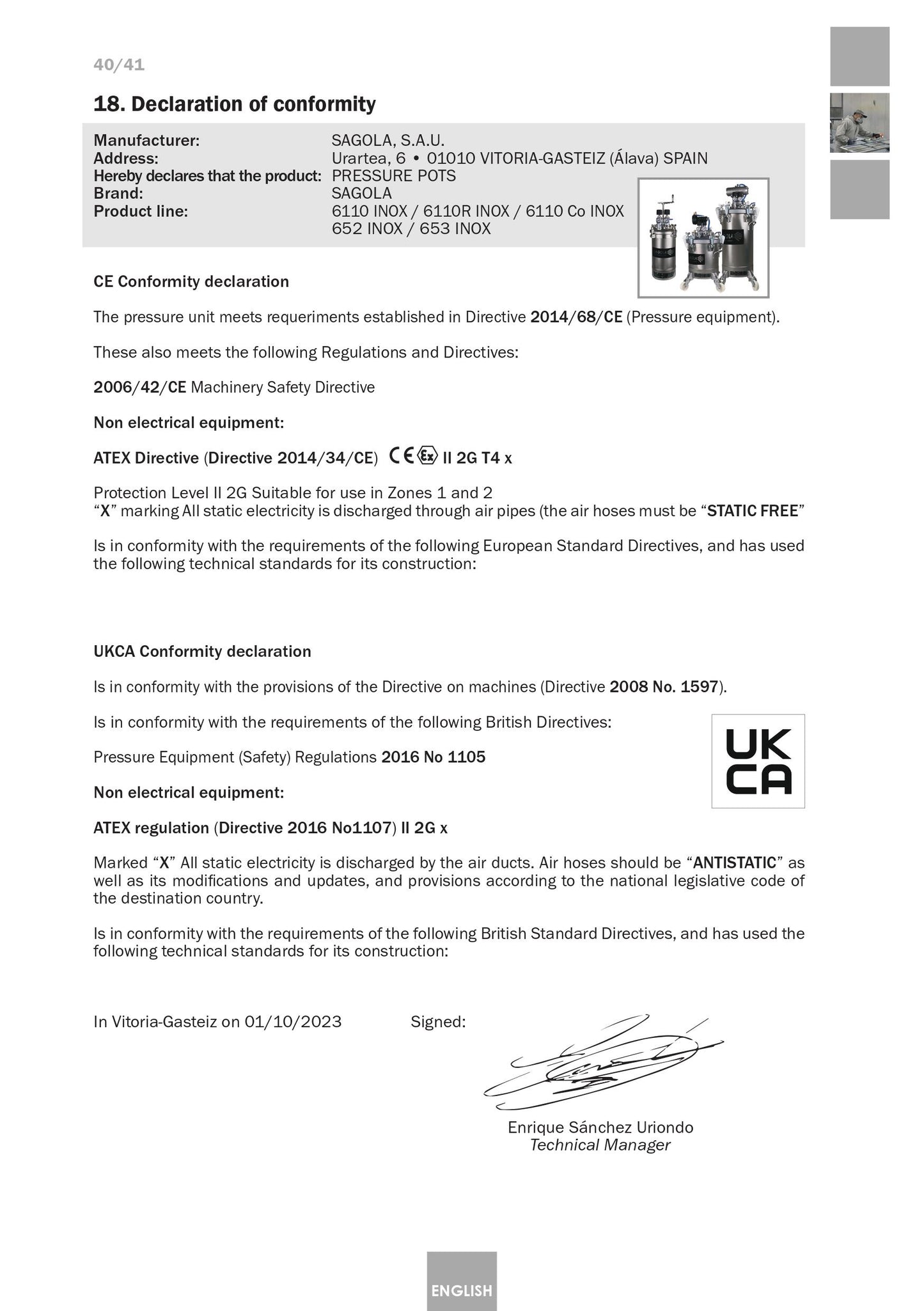 Serbatoio a Pressione Industriale 6110 Inox Articolo 10540701 Sagola