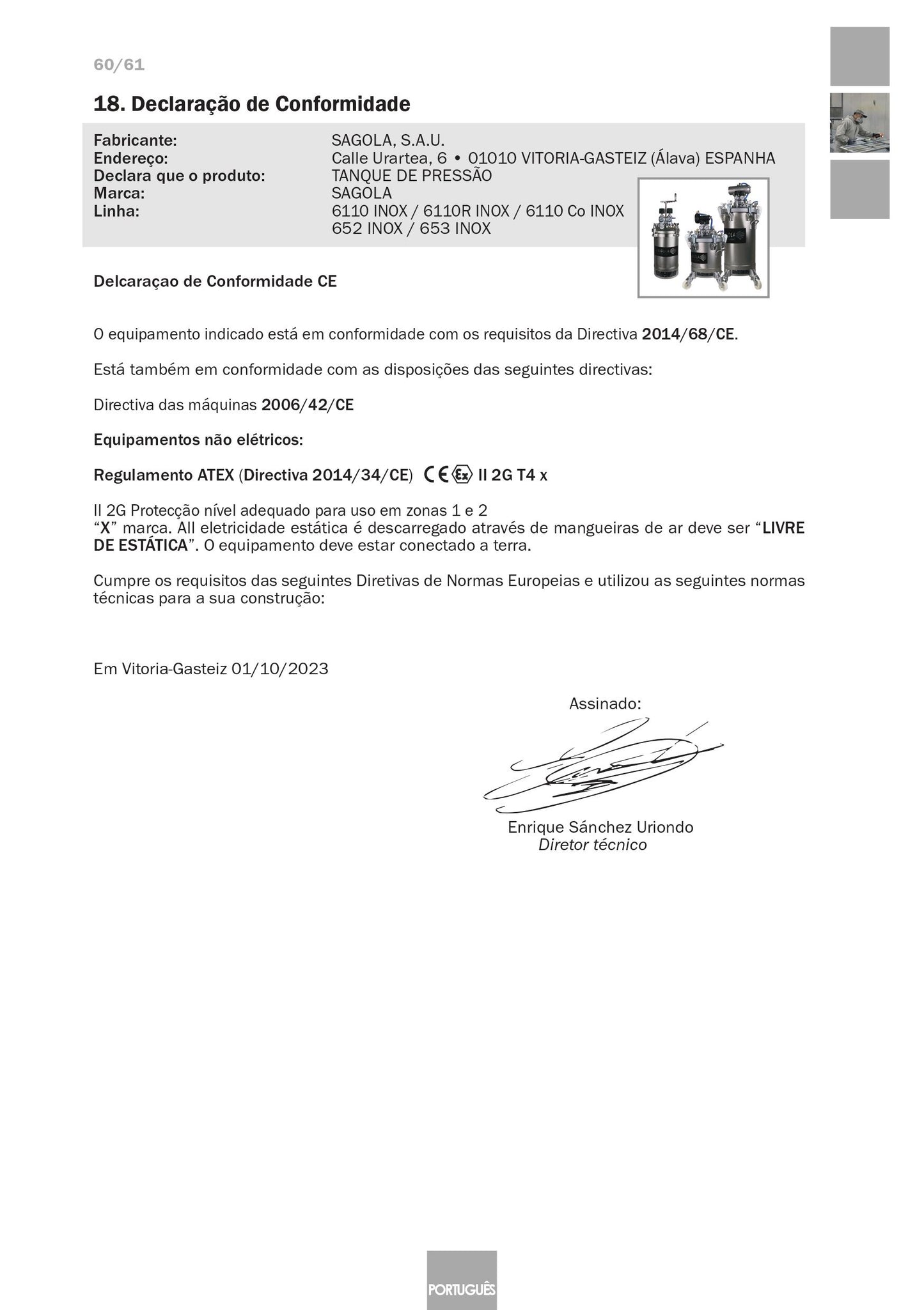 Serbatoio a Pressione Industriale 6110 Inox Articolo 10540701 Sagola