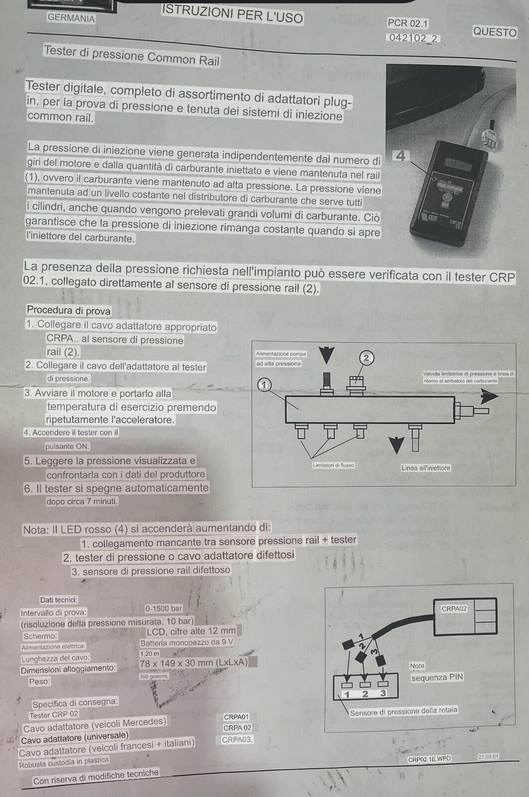 High Pressure Digital Test Device for Common Rail System - CRP 02