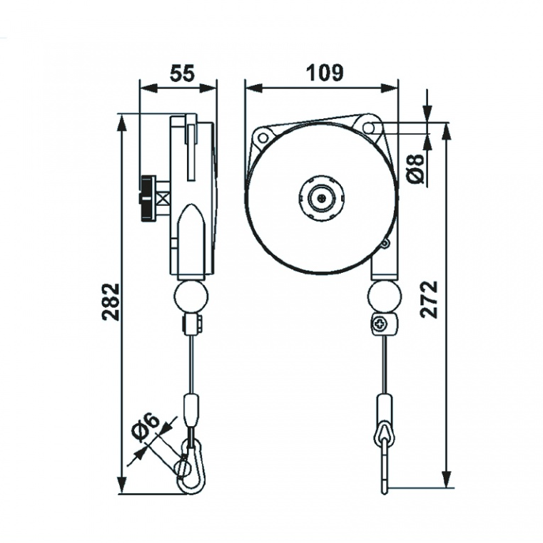 Bilanciatore Tecna Serie da 0,2 a 3 Kg - Corsa 1600mm - Fune inox TE-9301