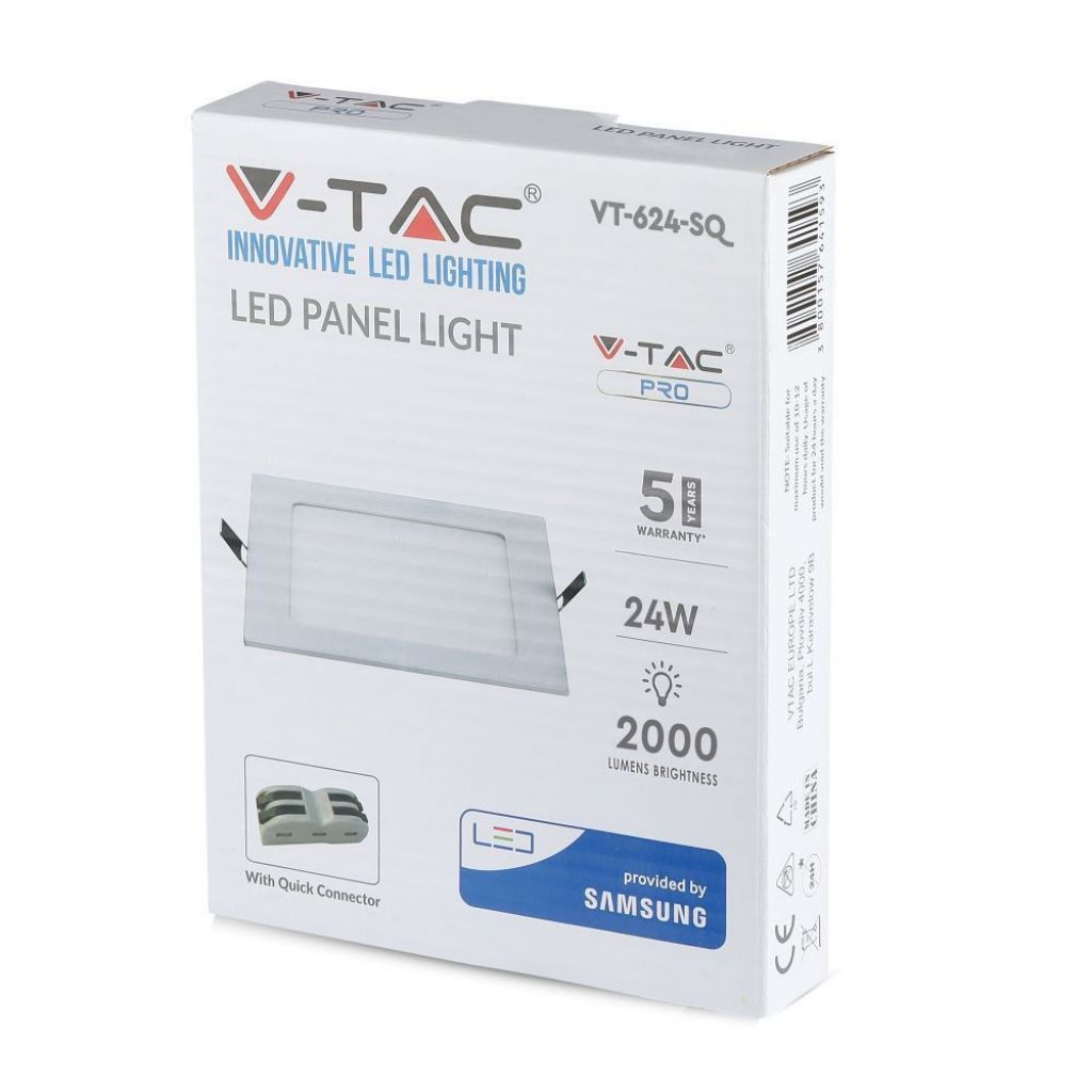 V-Tac PRO VT-624 SQ Pan LED 24W SMD da In. con Driv. con Chip Samsung - SKU 721