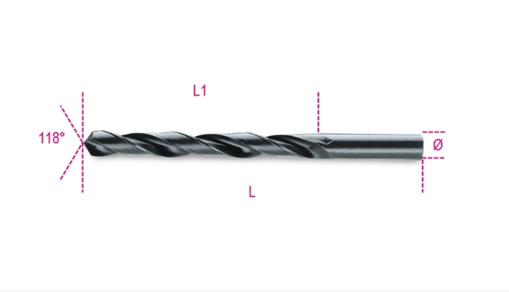 Grinded Cylindrical Twist Drills Extra Long Series in Burnished HSS Steel