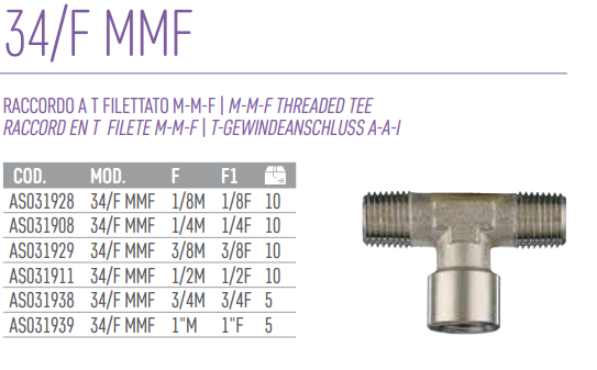 Raccordo a T Filettato M-M-F 34/F MMF ANI Italy