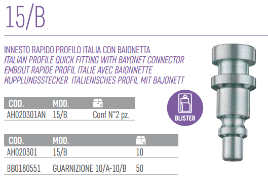 Innesto Rapido Profilo Italia con Baionetta ANI Italy