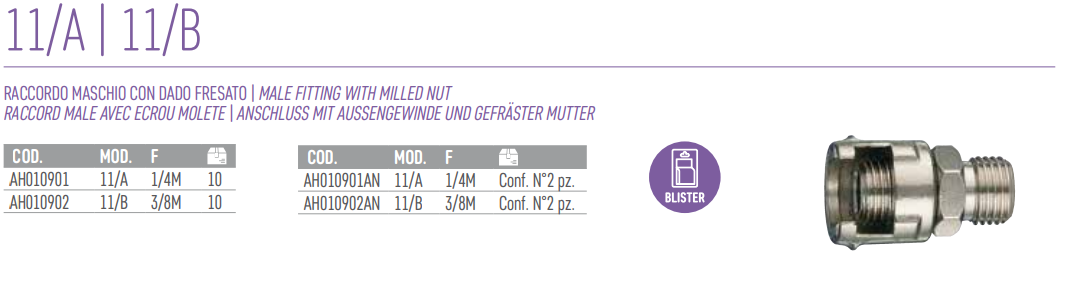 Raccordo Maschio 11/A con Dado Fresato ANI Italy
