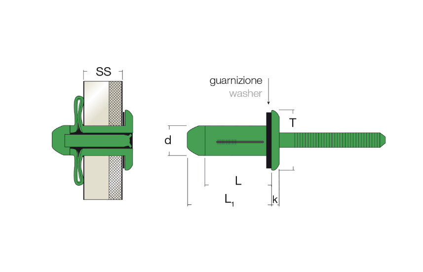 Rivetto in alluminio con guarnizione - Testa tonda - Cod. Produttore FVT9470