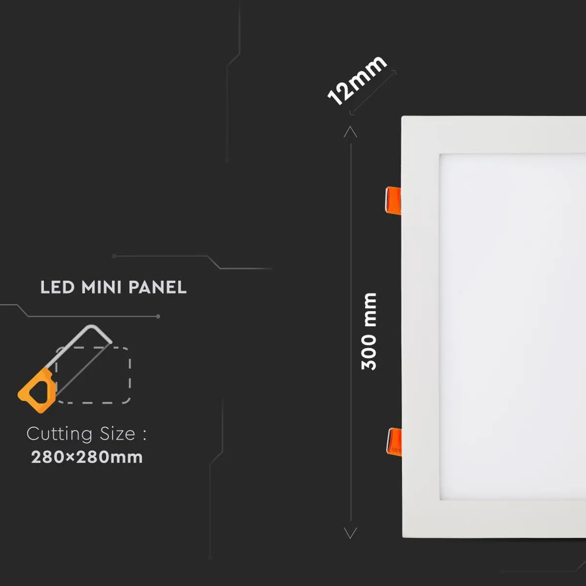 V-TAC Mini Pannello LED 24W Montaggio ad Incasso Quadrato 3000K - SKU 4887